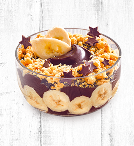 Festlicher Schoko-Pudding mit Kardamom-Bananen & Vanille-Kipferln