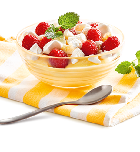 Buttermilch-Mango-Genuss mit Himbeeren & Baiser