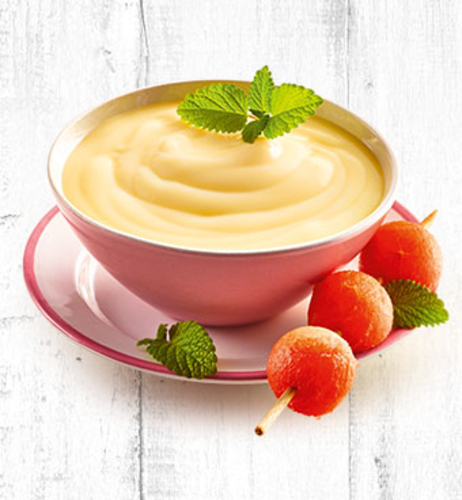 Vanillepudding mit Wassermelonen-Spiess