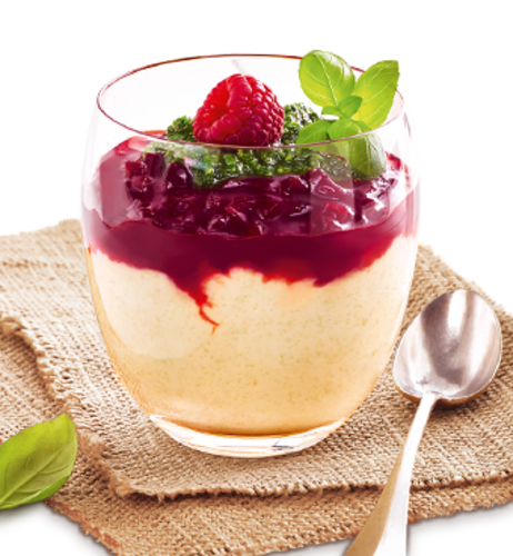 Grießpudding Passion – Grießpudding mit Rote-Bete-Himbeer-Relish & süßem Pesto