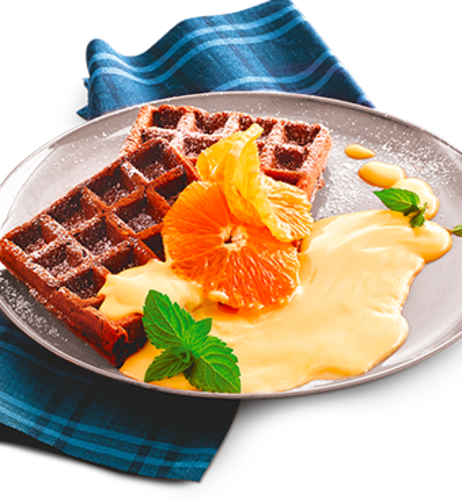 Belgische Schokowaffeln mit Vanilla-Sauce & Orangenfilets