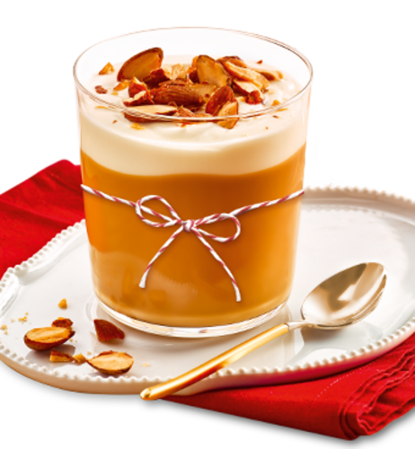 Winterlicher Karamellpudding mit Quittencreme & gehackten Rauchmandeln