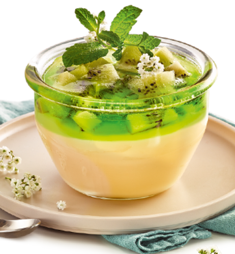 Kiwi-Waldmeister–Gelee mit Vanilla-Pudding