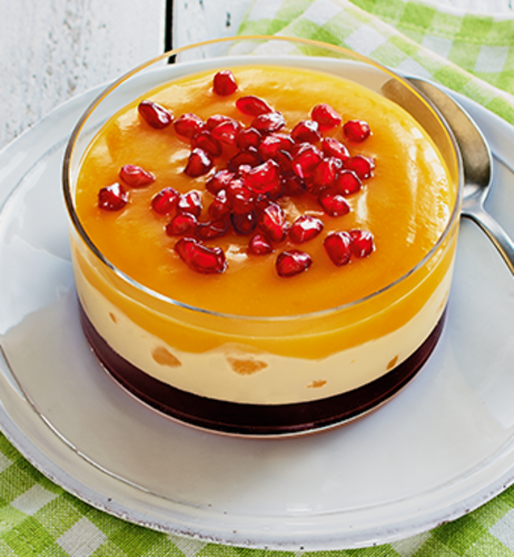 Mango-Buttermilch Dessert mit Granatapfelgelee