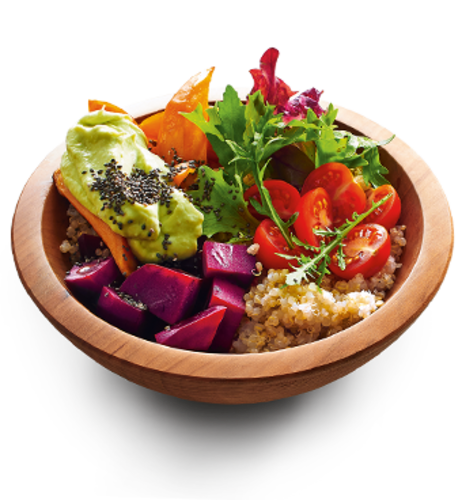 California Bowl mit Süßkartoffeln, Rote Bete & Guacamole