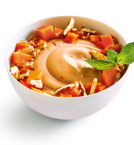 Papaya Passion Karamellpudding mit Papaya & Pekannüssen