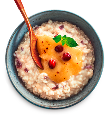 Milchreis „Herbstliebe“ mit Cranberrys und Chili-Birnen-Püree