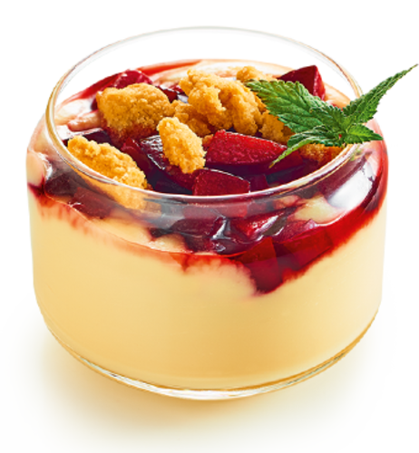 Magic Moment – Vanilla-Pudding mit Zwetschgenkompott & Mandelstreuseln
