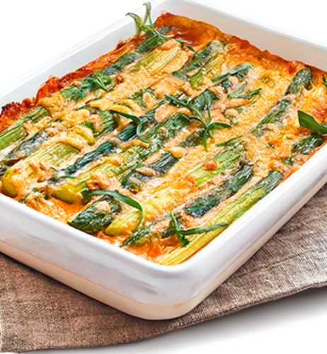 Golden Gratin Moment – Kartoffelgratin mit gratiniertem, grünem Spargel