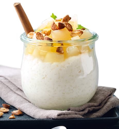 Cinnamon Delight – Milchreis mit Birnenkompott & gerösteten Zimtmandelstückchen