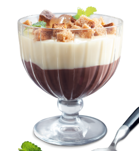 Hey Honey – Schoko-Vanillepudding-Schichtdessert mit Quittengelee & Honigkuchenwürfeln