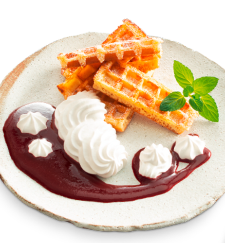 4706 Waffelhäufchen mit Kirsch-Sahnetopping (vegan)