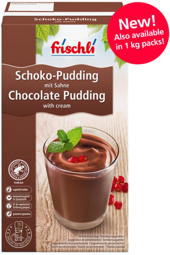 frischli Produktabbildung Chocolate Pudding 1000g mit Störer