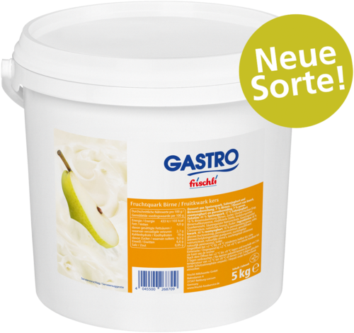 frischli Produktabbildung GASTRO Fruchtquark Birne 20% 5 kg mit Störer