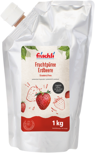 frischli Produktabbildung Fruchtpüree Erdbeere 1kg Standbeutel