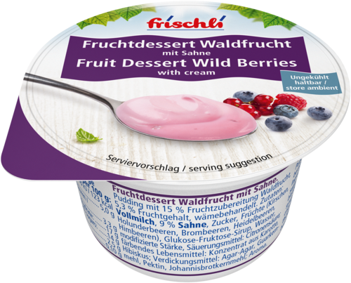 frischli Produktabbildung frischli Fruchtdessert Waldfrucht mit Sahne 85 g
