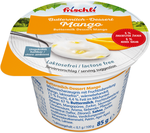 frischli Produktabbildung Buttermilch-Desssert Mango 85 g