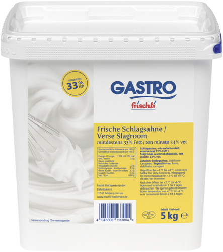 frischli Produktabbildung GASTRO frischli Frische Schlagsahne 33 % 5 kg
