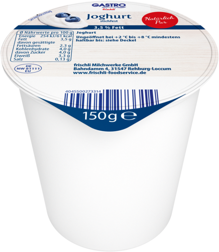 frischli Produktabbildung GASTRO frischli Joghurt stichfest 3,5 % Fett 150 g