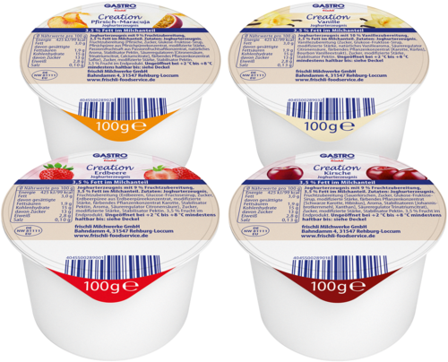 frischli GASTRO frischli Produktabbildung Creation Joghurterzeugnis 3,5 g 100 g 4-fach sortiert
